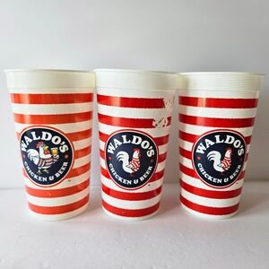 Waldo's Chicken and Beer 32oz Plastic Drink Cups - LOT OF THREE - Red White Blue